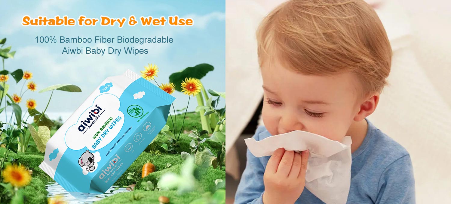 100% Bamboo Fiber Biodegradable Premium Baby Dry Wipes 75 Pcs